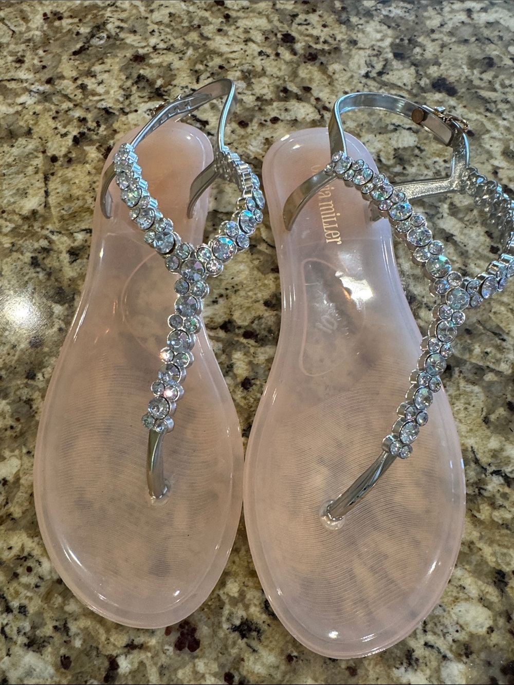 Women's Pink Jelly T-Strap Sandals with Crystal Embellishments Size 8 NWT